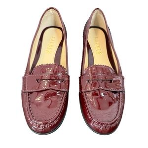 Lauren Ralph Lauren Burgundy Patent Leather Penny Loafer Scalloped Trim Size 7.5